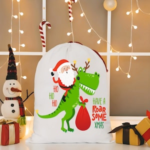 Dinosaur Santa Sack Svg, Png, Jpg, Dxf Design, T-Rex Santa Bag Svg Design, Santa Toy Bag Design, Santa Bag Cut File, Silhouette, Cricu