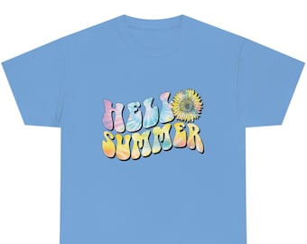 Retro Summer Tee, Hello Summer Cotton Tee, Women's Retro Tee, Women's Summer Tee, Retro Tees.