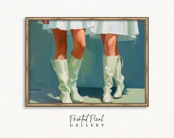 Girly Vintage Oil Painting | Preppy Wall Art | Coastal Cowgirl Printable for Apartment Decor | Feminine Country Style