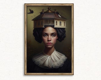 Dollhouse-Inspired Portrait Painting | Surreal Wall Art | Printable Feminine Decor | Whimsical Vintage Beauty