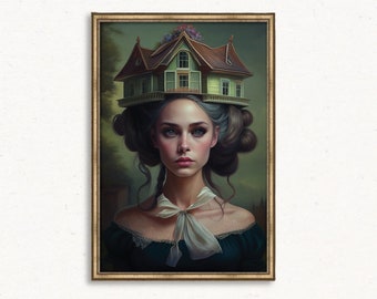 Surreal Whimsical Portrait Painting | Feminine Wall Art | Artistic Printable for Unique Spaces | Luxury Abstract Beauty