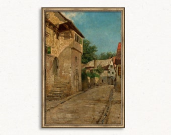 Classic Architectural Oil Painting | Vintage Wall Art | Printable Artwork for Sophisticated Spaces | Timeless Home Style