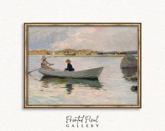 Serene Coastal Oil Painting | Nautical Wall Art | High-Quality Digital Download for Beach Decor | Luxury Coastal Style