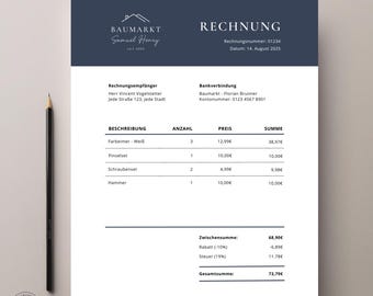 Rechnungsvorlage 2025 für Kleinunternehmer - Rechnungserstellung Unternehmen, digitale Buchhaltungsvorlage, Finanzplanung Selbstständige