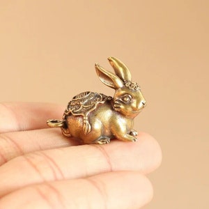 Miniature Bunny Rabbit Keychain Figurines Toy Brass 3D Copper Decor ...