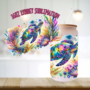 Turtle Coral Reef 16oz Libbey Wrap: Summer Ocean PNG (Digital Download)