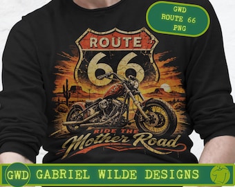 Route 66 Retro Biker T-shirt PNG, Vintage Centennial Americana Road Trip digital download, Men's Graphic, Classic Biker, Adventure Image