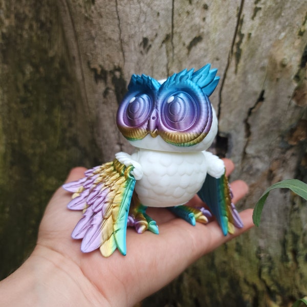 3d printed owl Fidget articulated owls birds of pray owl statue desktop toy computer tower figurine dual color custom feathers birdprint