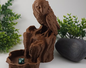 Barn owl dice tower dice roller +FREE DICE SET tabletop game DnD forest campaign roll play gaming tower gift for gamer unique gift for her