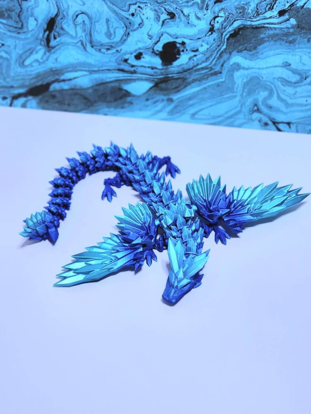 Crystal Wing Dragon 3d Printed Articulated Fidget Desk Toy Statue Dnd