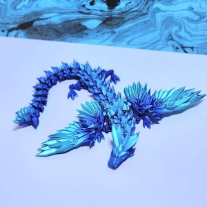 crystal wing dragon 3d printed articulated Fidget desk toy statue dnd table top game pice birthday gift favors computer tower display topper