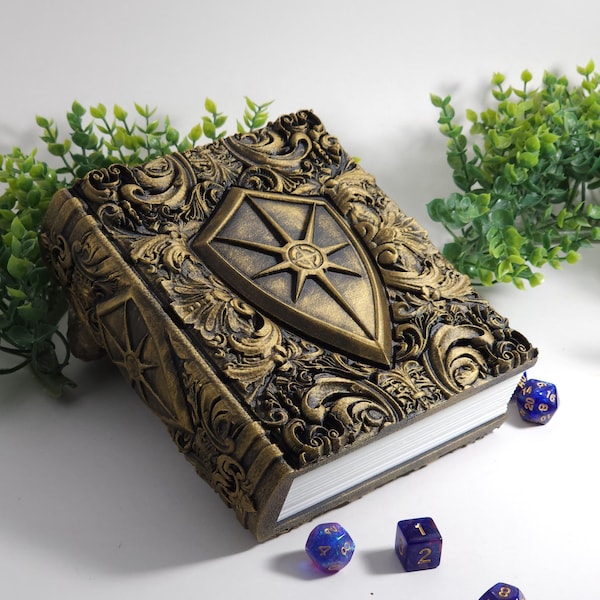 Dados de tomo de Paladín, soporte para cartas y mini dados, tirador de dados/dados gratis/escudo/libro de magia DnD de mesa para amantes/almacenamiento oculto/regalo de rol para jugadores/maestros de DM
