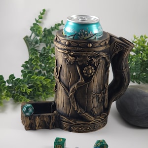 Torre de dados élfica con soporte para dados + juego de dados gratis, juego de mesa DnD, campaña forestal, juego de rol, torre de juegos, regalo acogedor para jugadores