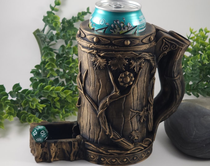 Elven dice tower can holder dice roller +FREE DICE SET tabletop game DnD forest campaign roll play gaming tower koozy gift for gamer