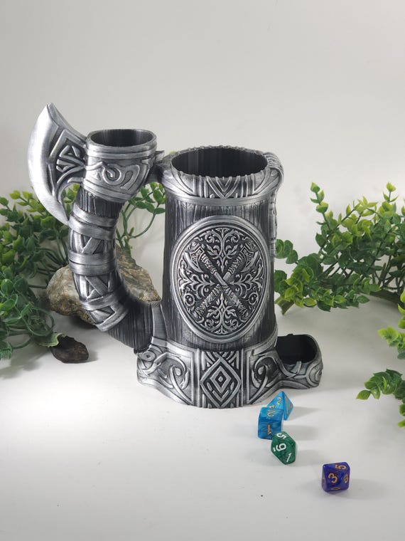 Viking ax dice tower can koozy dice roller +FREE DICE set tabletop game DnD war campaign rpg mystic chalice tower gift for gamer an DM