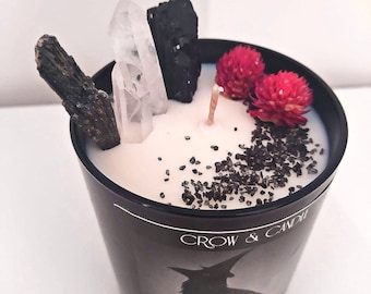 Witchy Black Lava Salt -Clean Vegan 8oz Intention Candle-Season of the witch-Aromatherapy -essential oil -Crystal Candle-100%Soy Wax