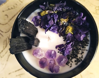 Dark Moon Intention Candle-Clean Candle-Amethyst -Protection- Healing- Vegan-Gift--Crystal Candle-100% Soy Wax