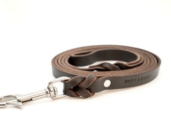 Dog leash made of greased leather with/without hand strap braided for medium/large dogs in various lengths