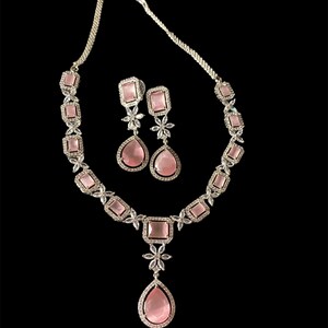 Deepika Padukone inspired American Diamond Necklace Set - Blue/Green/Clear/Red/Pink Colors