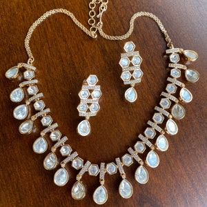 Elegant Uncut Polki Necklace & Earrings - Inspired By Tyaani Jewelry