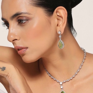 Deepika Padukone Inspired American Diamond Necklace Set - In Red/Green/Yellow/Baby Pink/Black colors