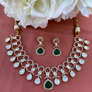 Tyaani inspired uncut polki kundan necklace set with carved stone