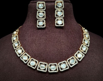 Tyaani-Inspired Uncut Polki Necklace with Dazzling Danglers