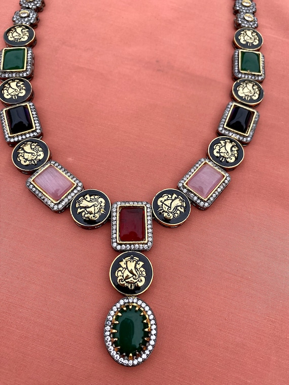 Sabyasachi Inspired Victorian Finish Statement Ganpati Necklace Set