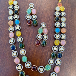 Victorian finish multicolored two layer necklace set