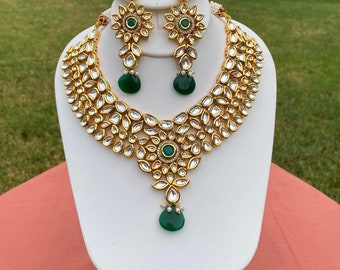 Uncut polki kundan bridal necklace set with backside meenakari work