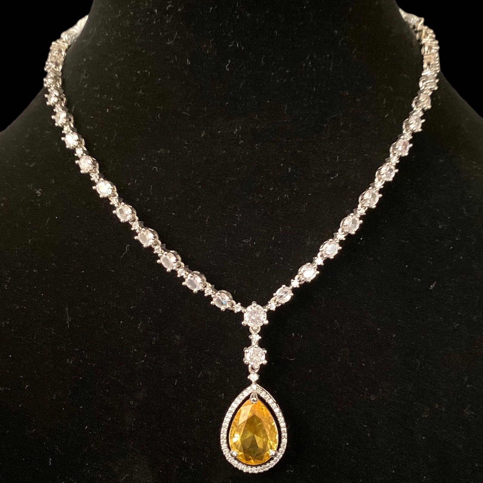 Deepika Padukone Oscar Inspired American Diamond Necklace Set in Yellow/blue/baby Pink/green/red