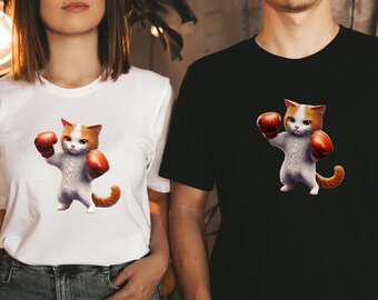 Fun orange cat boxing unisex t-shirt. A great gift for cat lover or boxing fan. Cute animal shirt for pet owner and athletes.