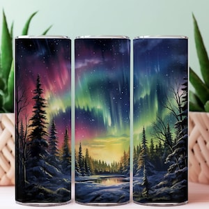Northern Lights Glow in the Dark 20 oz Tumbler - Aurora Borealis Travel Mug, Glow-in-the-Dark Cup