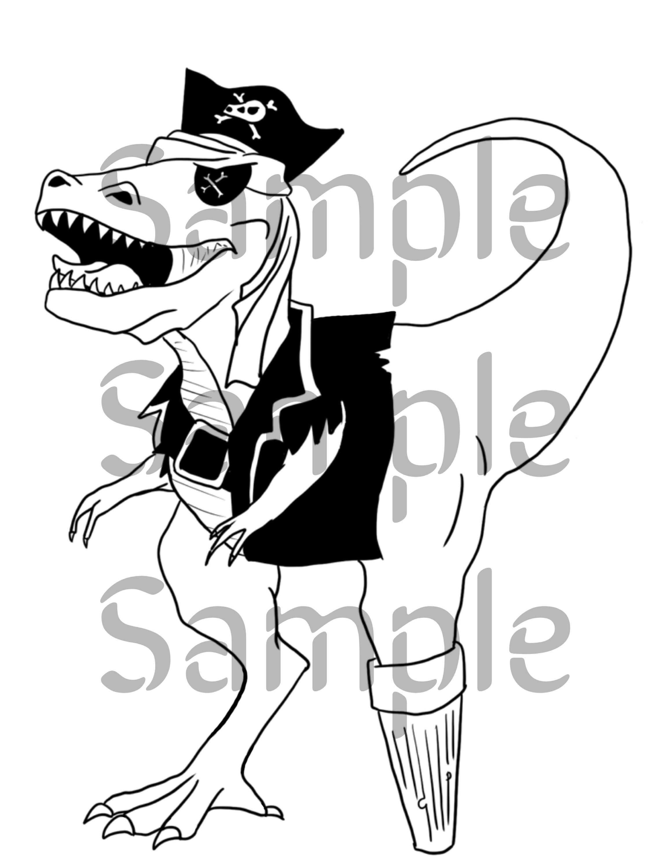 T-rex Dinosaur Pirate Coloring Page or Cutout - Etsy
