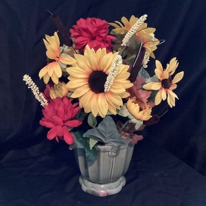 Fall Sunflowers and Red Mums Centerpiece