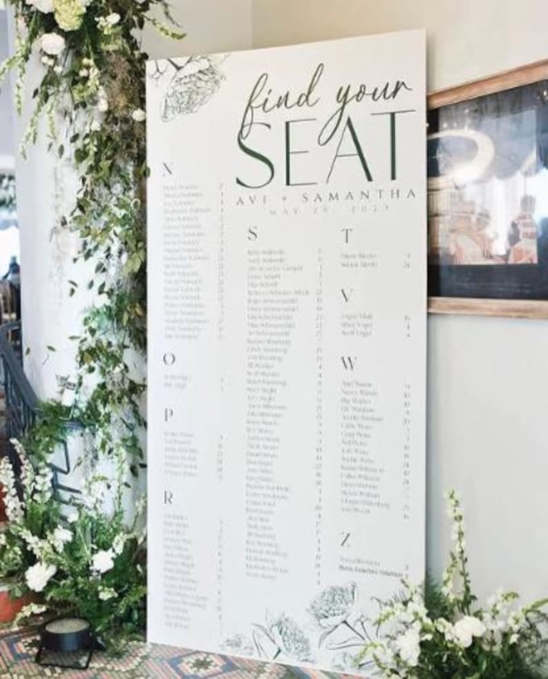 Custom Wedding Seating Chart Board, Large Coroplast Reception Sign, Table Assignment Display image 11
