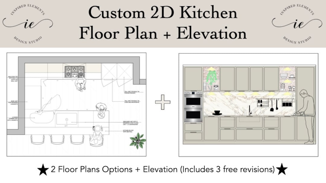 Custom 2D Kitchen Floor Plan Design | Space Saving Layout Service - Etsy
