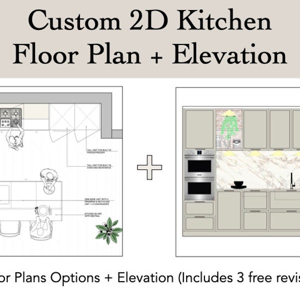 Kitchen Design | Floor Plan + Elevations | Space Planning | Kitchen Remodelling | Custom |  2D Design