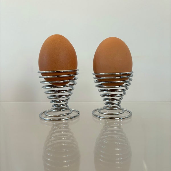 Vintage Pair of Stainless Steel Spiral Metal Egg Cups
