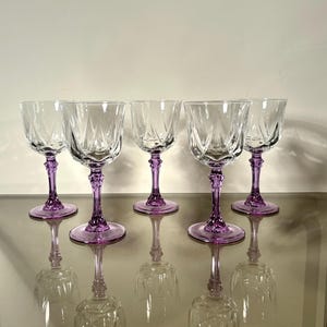 Vintage Cristal D’Arques Wine Glasses: Set of 5 Purple Stemmed Glasses