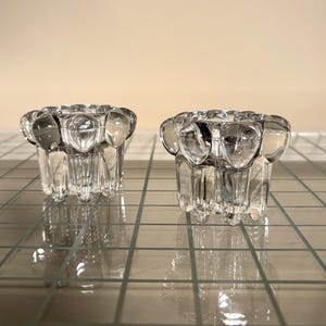 Vintage Mid Century Pair of Reims France Bubble Moulded Glass Dual Candlestick/Tealight Holders