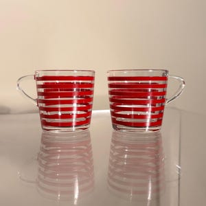 Vintage Pair of IKEA GODTA Red Striped Glass Espresso Cups