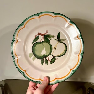 1970s Gump&#39;s San Francisco Ceramic Plate: Handpainted Apple Design