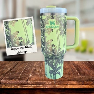 Palm Trees Laser Engraved 40 oz Insulated Tumbler with Handle Lid and Straw, Double Wall Insulated Cup