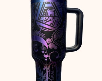 Boho Love Laser Engraved 40 oz Insulated Tumbler with Handle Lid and Straw Custom Gift