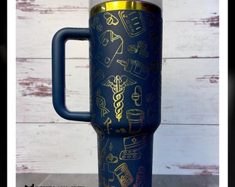 Pharmacist Pharmacy Tech 40 oz Laser Engraved Tumbler with Handle Lid Straw Laser Engraved Tumbler  Insulated Cup