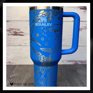 Sharks 40 oz Tumbler with Handle Lid Straw Laser Engraved Tumbler   Insulated Cup