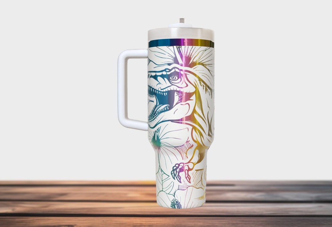 T-rex and Tropical Flowers Seamless Full Wrap Laser Engraved 40 Oz ...