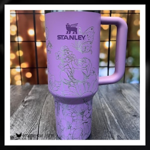 Butterfly Flower Garden Butterflies Laser Engraved 40 oz  Insulated Tumbler with Handle Lid and Straw Custom Gift