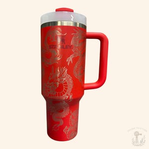 Chinese Dragons Laser Engraved 40 oz Double Wall Insulated Tumbler with Handle Lid and Straw Custom Gift